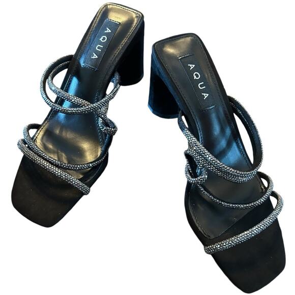 Aqua Livyr Rhinestone Embellished Slip On Strappy Heeled Sandals NEW 6 - Picture 2 of 11